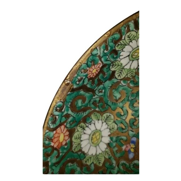 JAPANESE DISH ENCASED IN PEWTER DECORATED IN HONG KONG  FLORAL 7 ACROSS - Picture 2 of 6